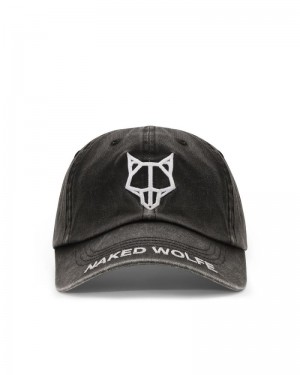 Men's Naked Wolfe Baseball Washed Caps Black | PHILIPPINES YBLKIES40