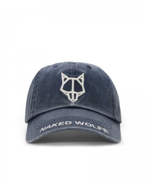 Men's Naked Wolfe Baseball Washed Caps Blue | PHILIPPINES TECUGML28