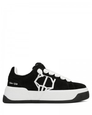 Men's Naked Wolfe Kray Hairy Cow Suede Sneakers Black / White | PHILIPPINES WXTQUSF07