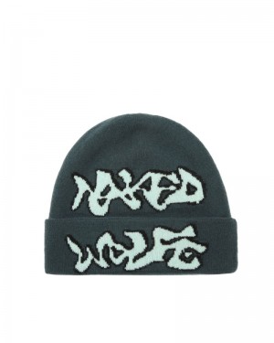 Men's Naked Wolfe Logo Beanie Blue | PHILIPPINES GRPXVBQ94