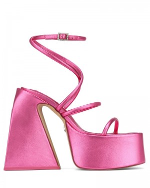 Women's Naked Wolfe Angel Metallic Platform Sandals Pink | PHILIPPINES KHMJLYA92