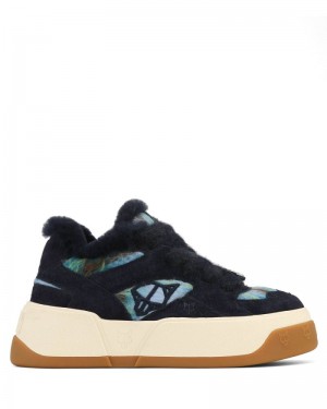 Women's Naked Wolfe Crash Hairy Cow Suede/Wool Sneakers Black / Blue | PHILIPPINES ZGFBAJE49