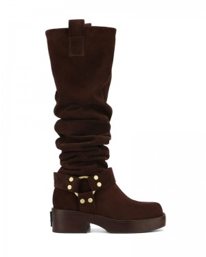 Women's Naked Wolfe Crook Suede Knee-high Boots Chocolate | PHILIPPINES APCMBKL09