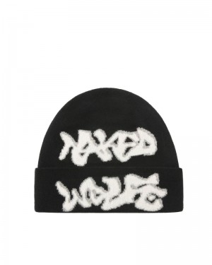 Women's Naked Wolfe Logo Beanie Black | PHILIPPINES BWNXOIS17