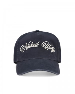 Women's Naked Wolfe Signature Unconstructed Washed Caps Navy | PHILIPPINES ZNUKGHD19