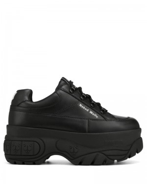 Women's Naked Wolfe Sporty Leather Sneakers Black | PHILIPPINES CSRELVQ40