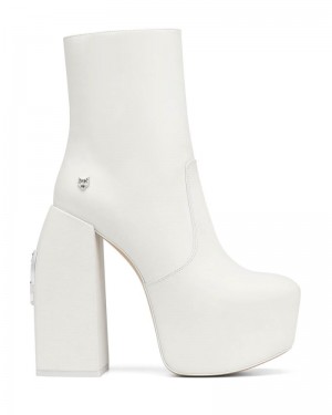 Women's Naked Wolfe Stylish Leather Platform Boots White | PHILIPPINES LKYUCNJ59