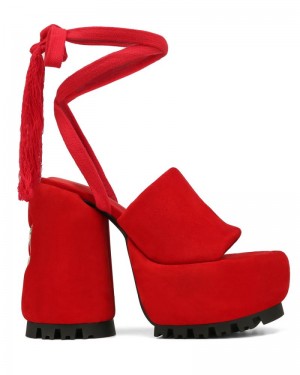 Women's Naked Wolfe Wonder Suede Platform Sandals Red | PHILIPPINES ZDUFCEV68