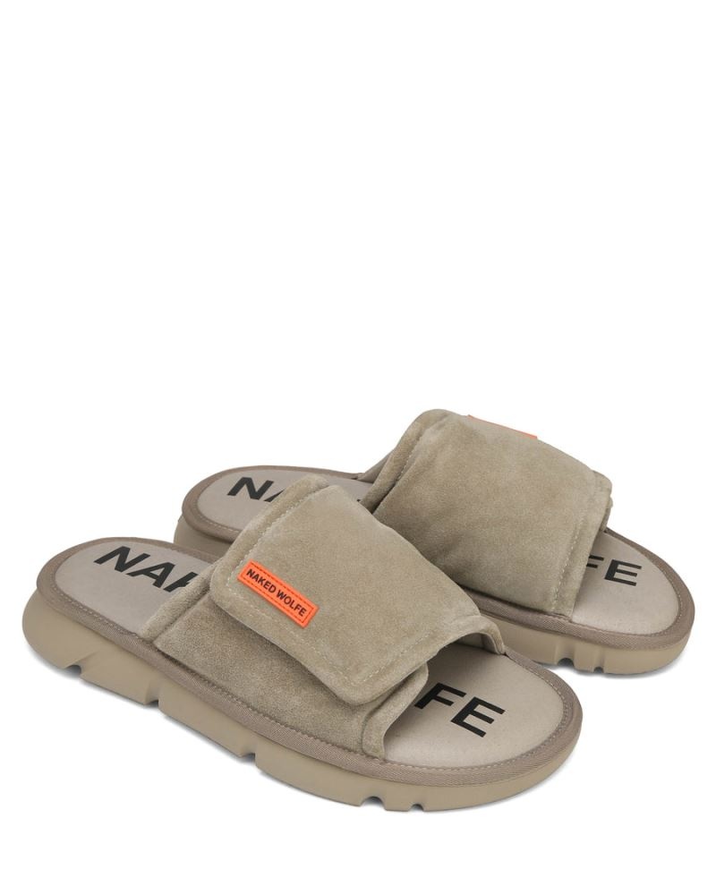 Men's Naked Wolfe Alaska Suede Slides Grey Brown | PHILIPPINES ODJZANP91