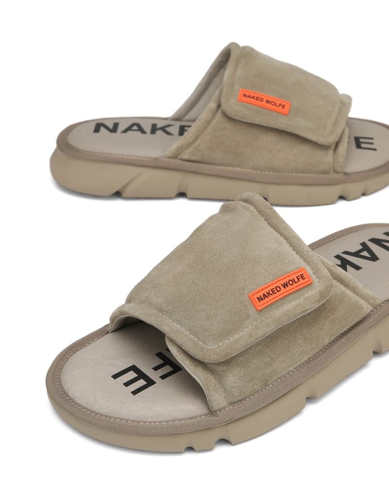 Men's Naked Wolfe Alaska Suede Slides Grey Brown | PHILIPPINES ODJZANP91