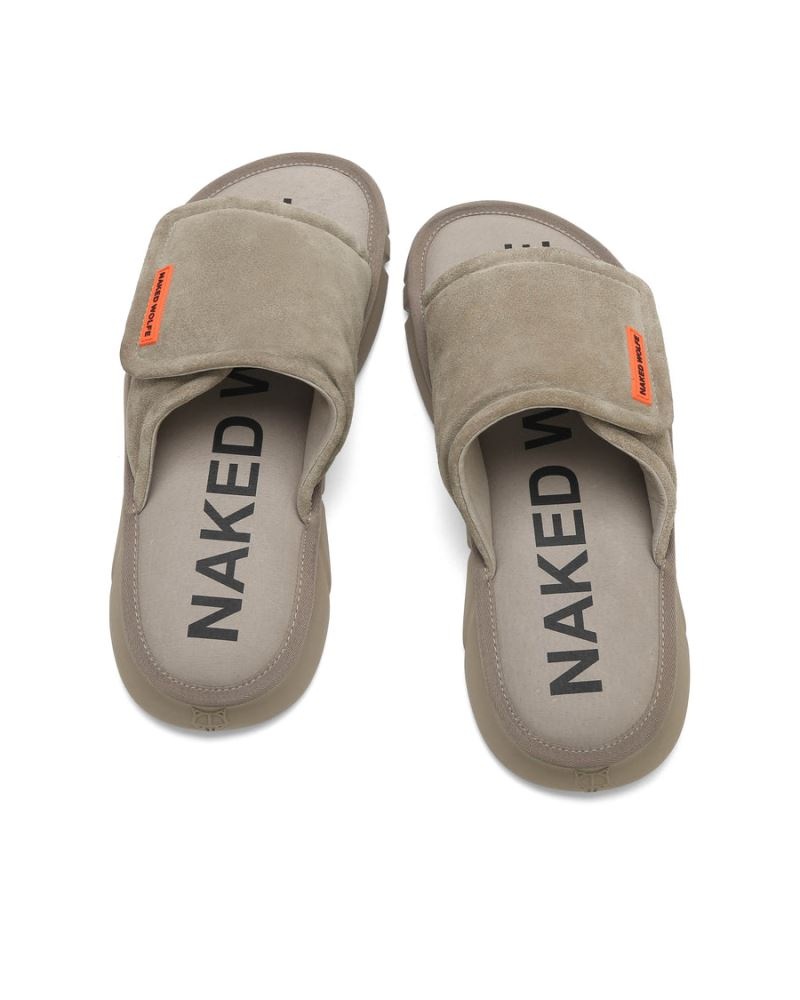 Men's Naked Wolfe Alaska Suede Slides Grey Brown | PHILIPPINES ODJZANP91