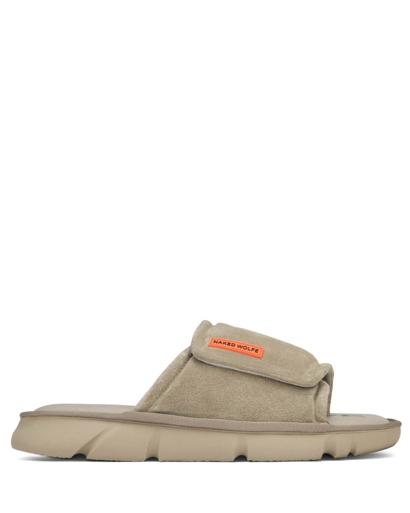 Men\'s Naked Wolfe Alaska Suede Slides Grey Brown | PHILIPPINES ODJZANP91