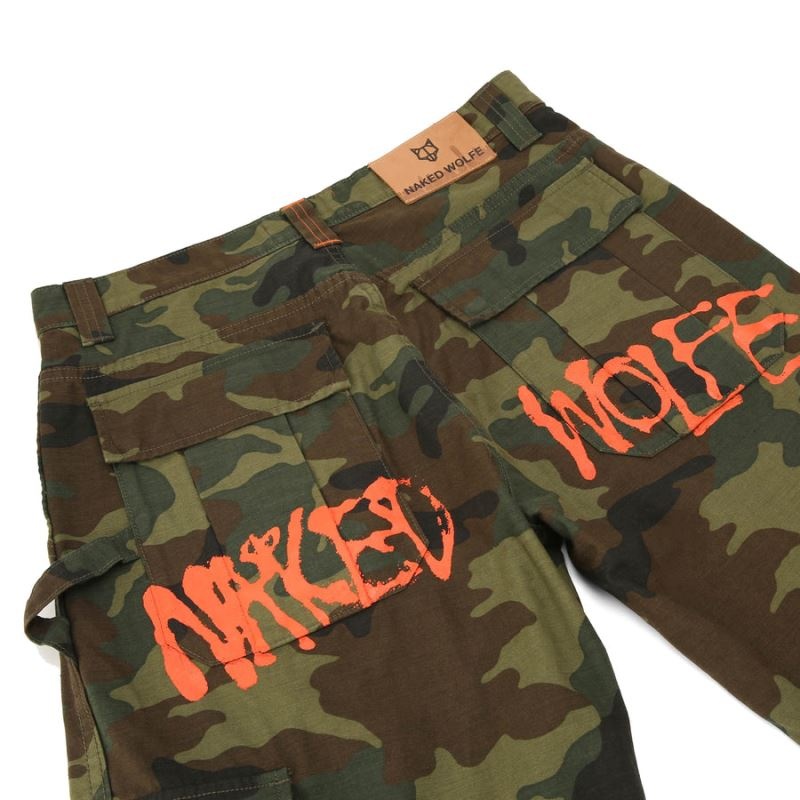 Men's Naked Wolfe Baggy Pocket Cargo Logo Pants Camo | PHILIPPINES RKUTGEY48