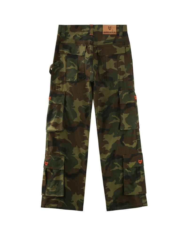 Men's Naked Wolfe Baggy Pocket Cargo Pants Camo | PHILIPPINES WLFOAYC32