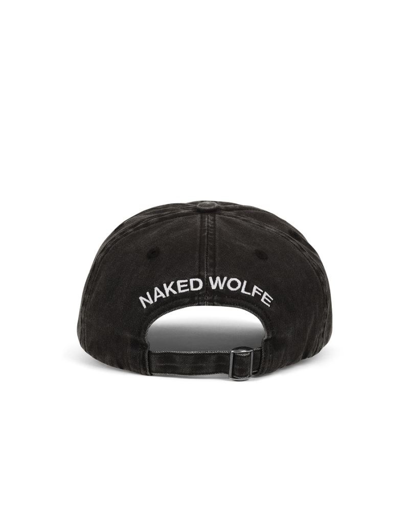 Men's Naked Wolfe Baseball Washed Caps Black | PHILIPPINES YBLKIES40