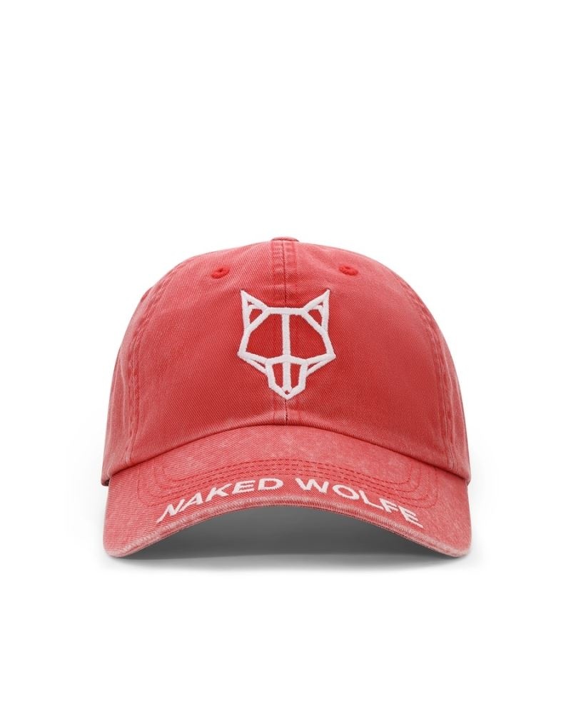 Men\'s Naked Wolfe Baseball Washed Caps Red | PHILIPPINES JDPIKNY20