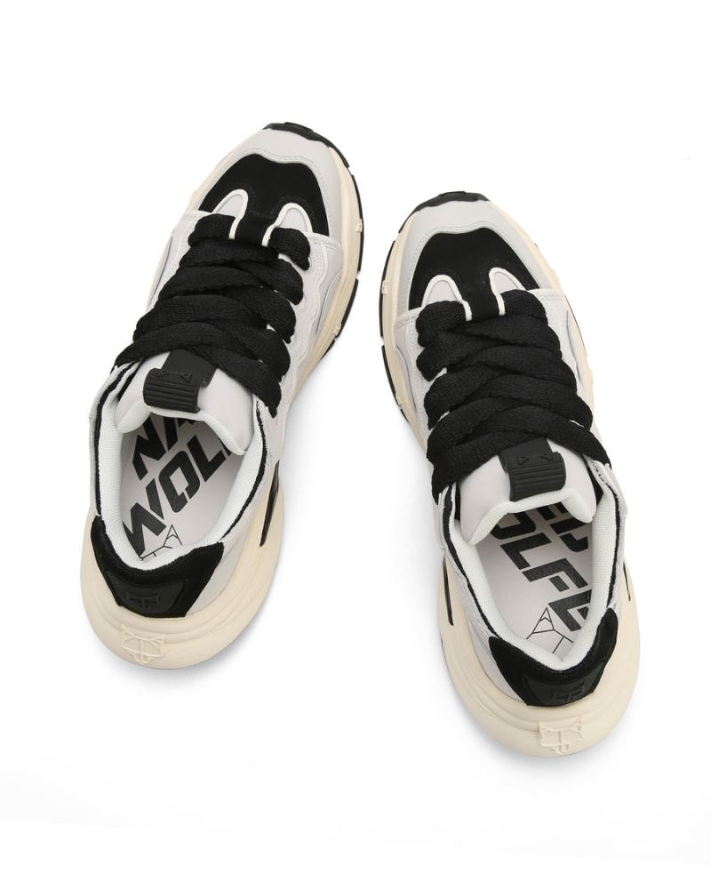 Men's Naked Wolfe Flip Moon Cow Leather Sneakers White / Black | PHILIPPINES EQPIDCU89