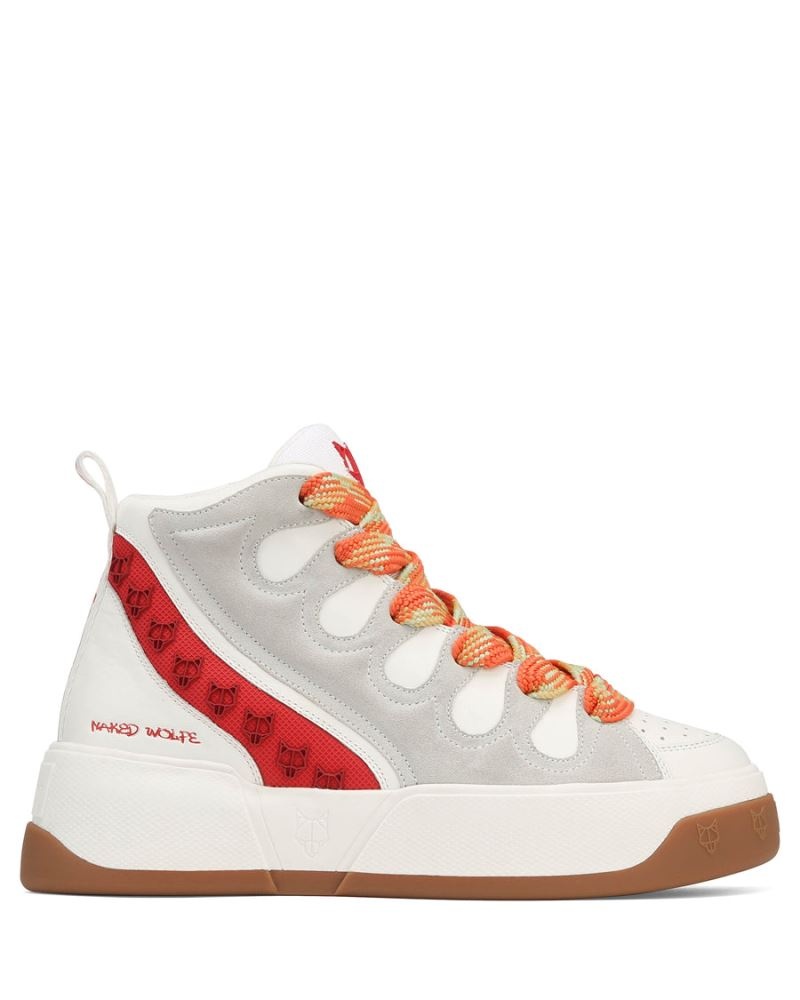 Men's Naked Wolfe King Leather Sneakers White / Red | PHILIPPINES ERIMAHO81