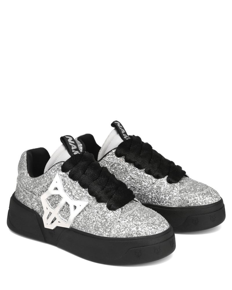 Men's Naked Wolfe Kosa Sparkle Sneakers Silver / Black | PHILIPPINES QKDPCNE34