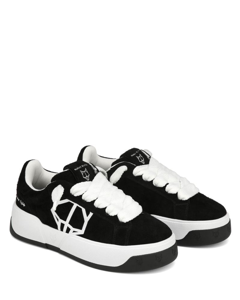 Men's Naked Wolfe Kray Hairy Cow Suede Sneakers Black / White | PHILIPPINES WXTQUSF07