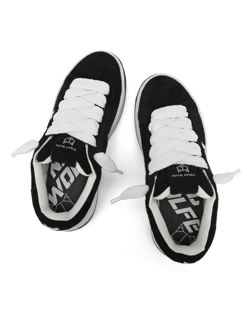 Men's Naked Wolfe Kray Hairy Cow Suede Sneakers Black / White | PHILIPPINES WXTQUSF07