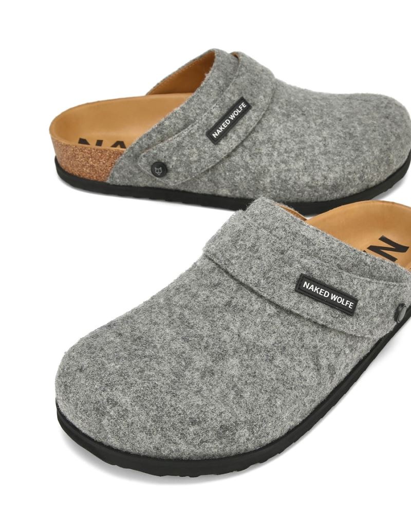 Men's Naked Wolfe Malta Felt Slippers Grey | PHILIPPINES QKOLNEW31