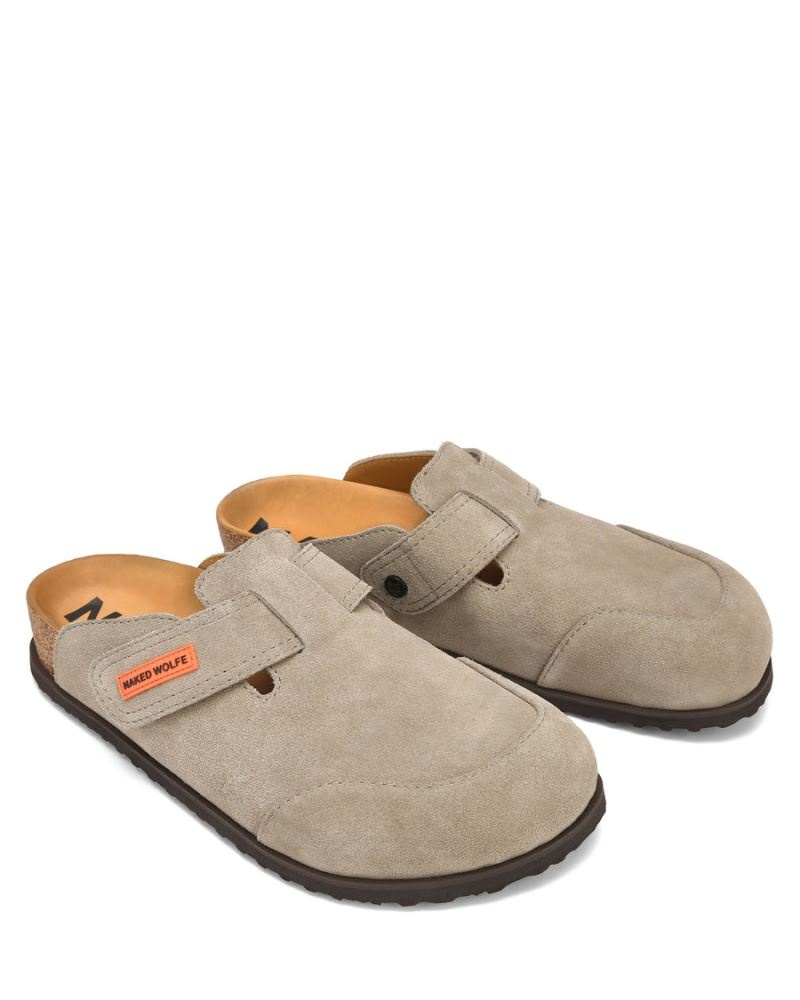 Men's Naked Wolfe Melt Suede Slippers Grey Brown | PHILIPPINES KQRSPJN97