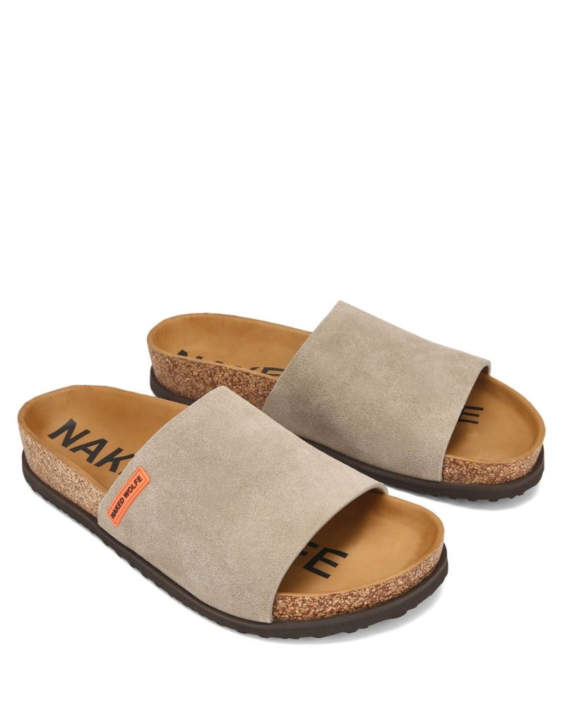 Men's Naked Wolfe Moody Suede Slides Grey Brown | PHILIPPINES YPVCSBN35