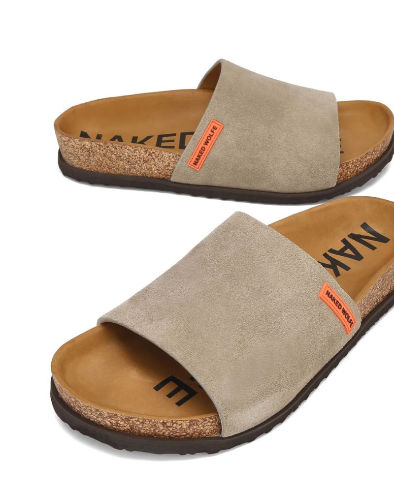 Men's Naked Wolfe Moody Suede Slides Grey Brown | PHILIPPINES YPVCSBN35