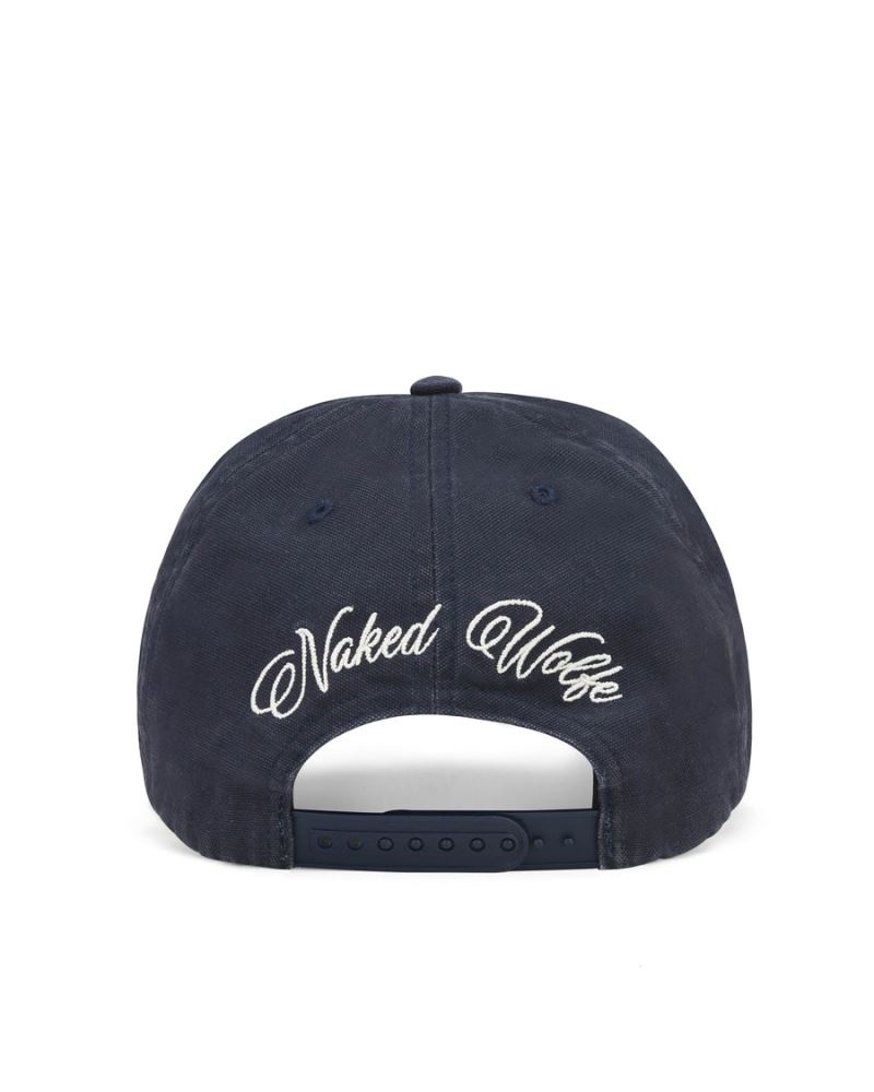 Men's Naked Wolfe Signature Unconstructed Washed Caps Navy | PHILIPPINES WFVINTD58