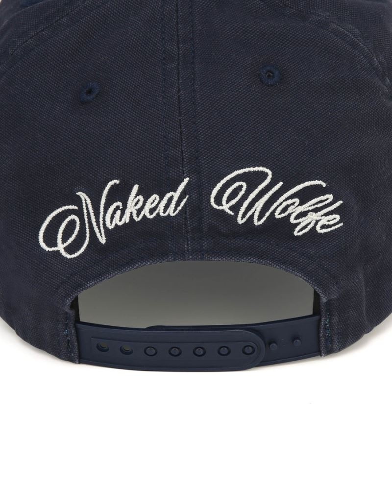 Men's Naked Wolfe Signature Unconstructed Washed Caps Navy | PHILIPPINES WFVINTD58