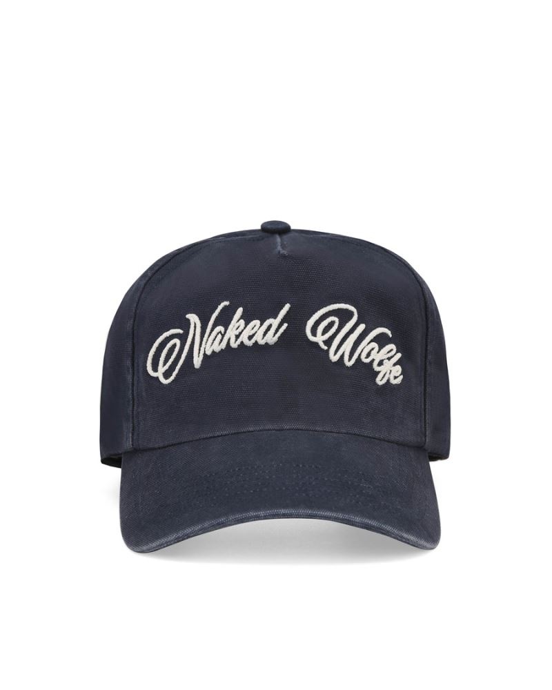 Men\'s Naked Wolfe Signature Unconstructed Washed Caps Navy | PHILIPPINES WFVINTD58