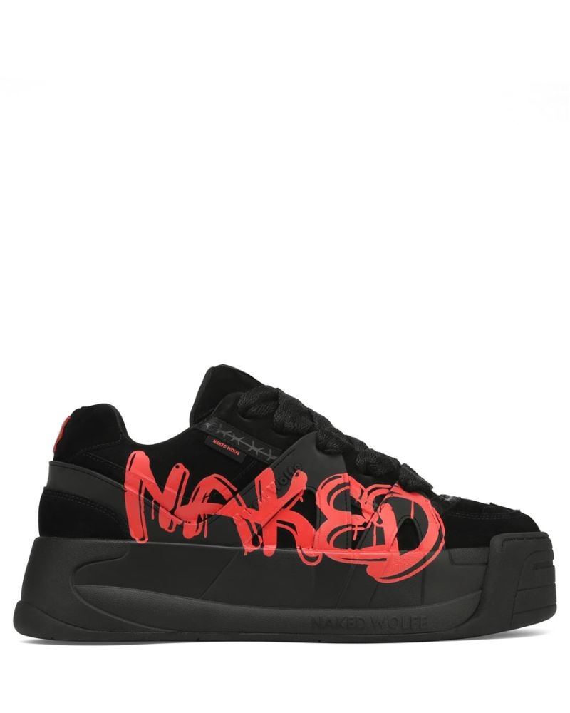 Men's Naked Wolfe Slide Sneakers Black / Red | PHILIPPINES SCIULAE53