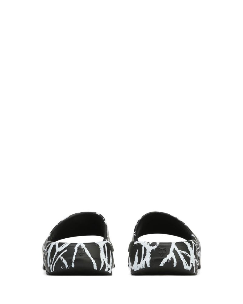 Men's Naked Wolfe Tommy Graffiti Slides Black / White | PHILIPPINES XRSYIOK14