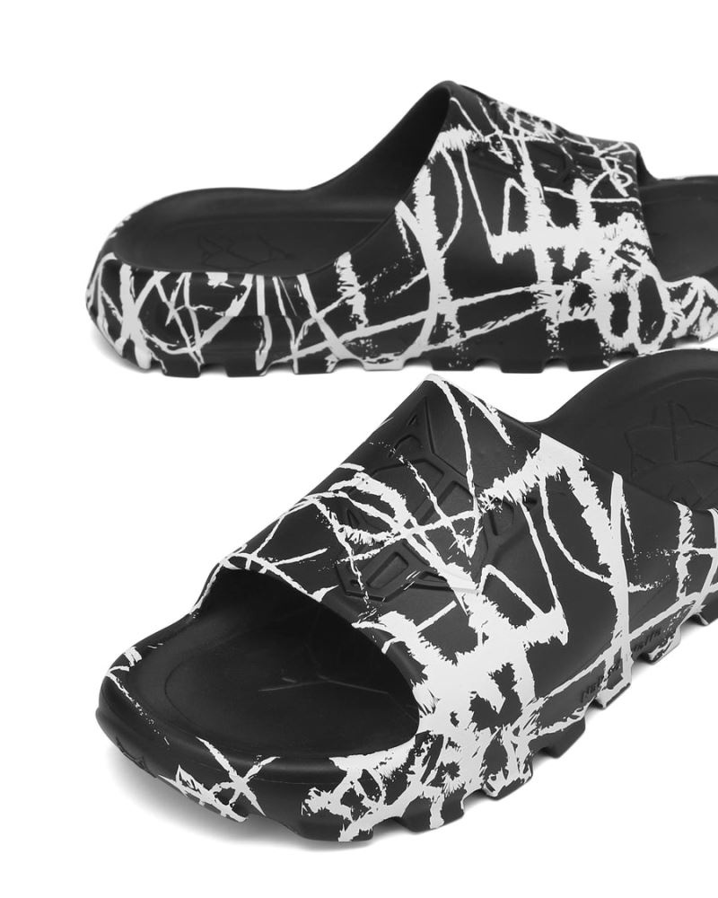 Men's Naked Wolfe Tommy Graffiti Slides Black / White | PHILIPPINES XRSYIOK14