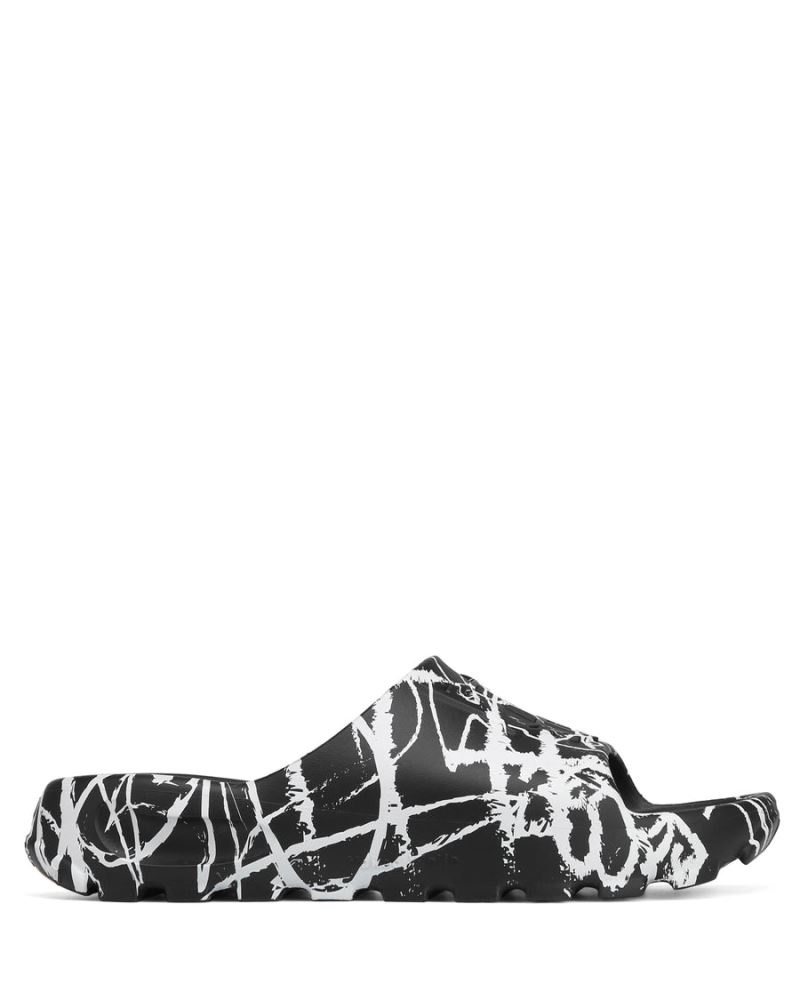 Men\'s Naked Wolfe Tommy Graffiti Slides Black / White | PHILIPPINES XRSYIOK14