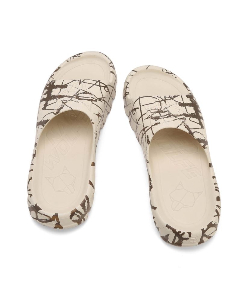 Men's Naked Wolfe Tommy Stone Graffiti Slides White | PHILIPPINES DLOGFVE54