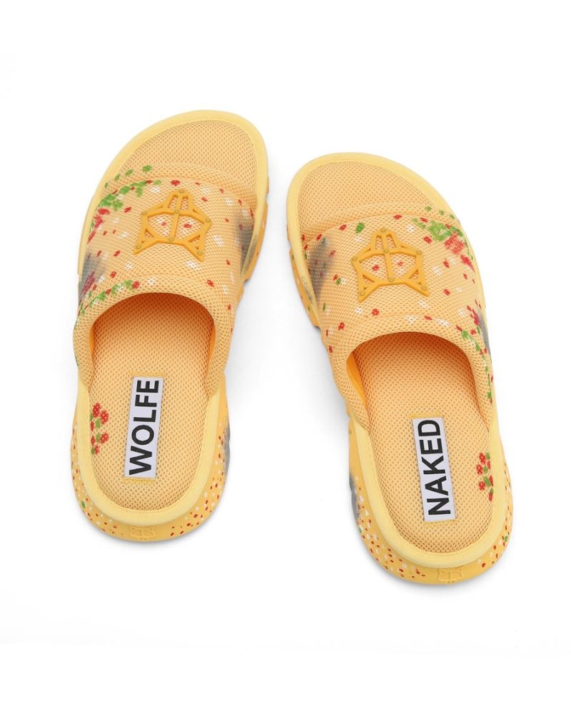 Men's Naked Wolfe Vegas Mesh Slides Yellow | PHILIPPINES ZBXJOHI91