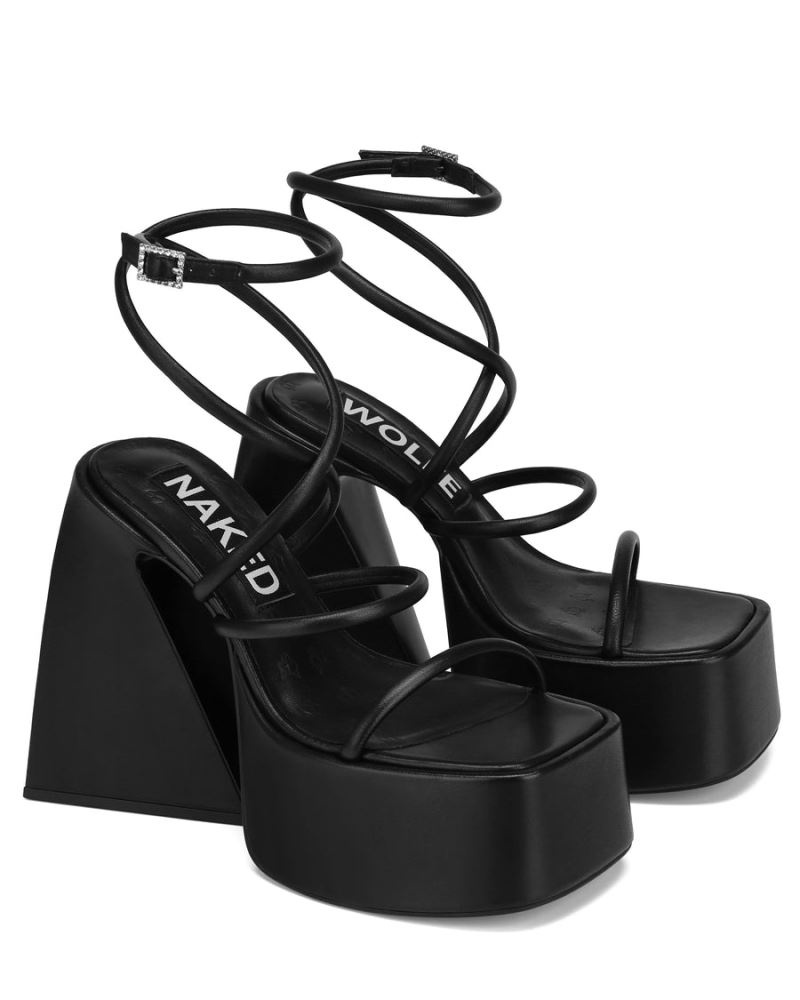 Women's Naked Wolfe Angel Leather Platform Sandals Black | PHILIPPINES WLZTSOC85