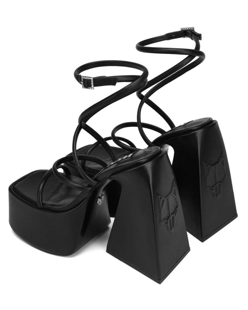 Women's Naked Wolfe Angel Leather Platform Sandals Black | PHILIPPINES WLZTSOC85