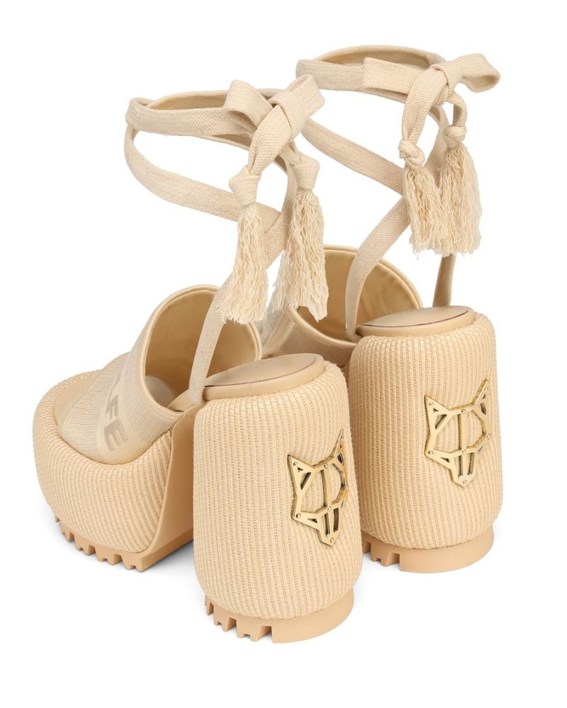 Women's Naked Wolfe Beach Raffia Platform Sandals Beige | PHILIPPINES RMCETZF75