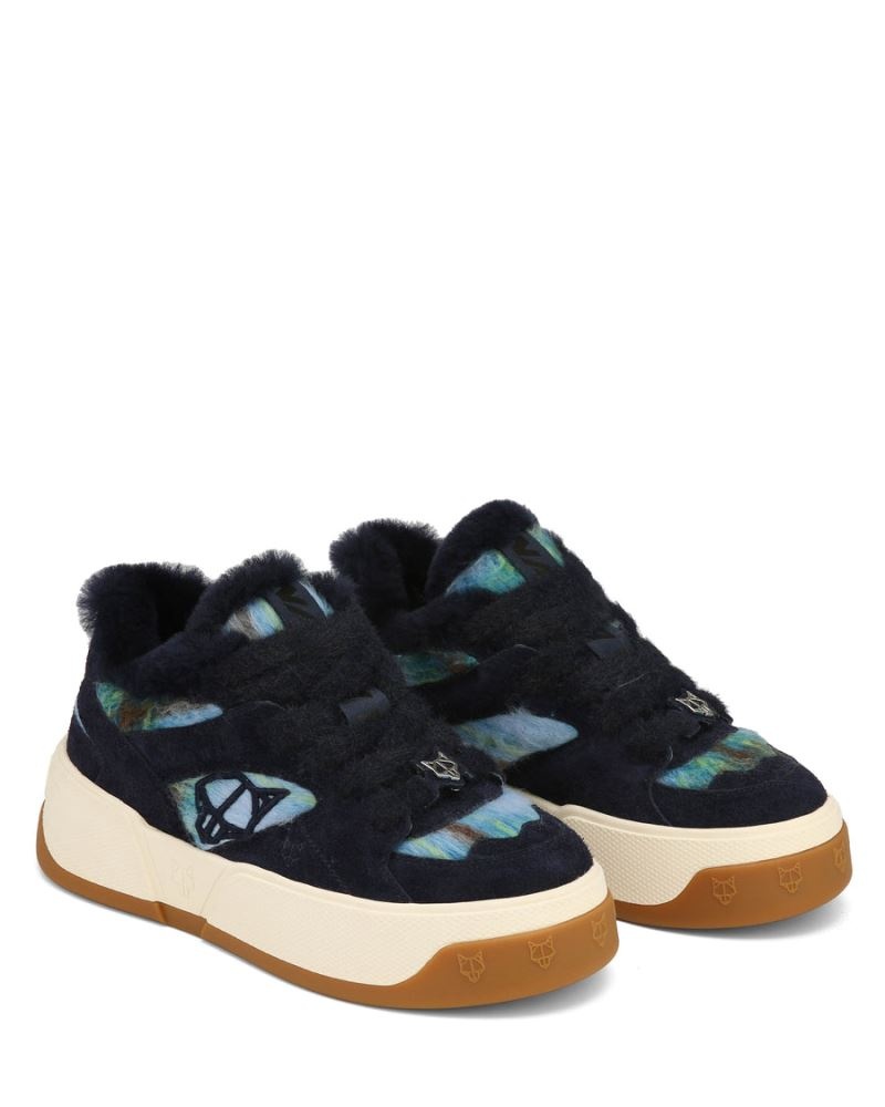 Women's Naked Wolfe Crash Hairy Cow Suede/Wool Sneakers Black / Blue | PHILIPPINES ZGFBAJE49