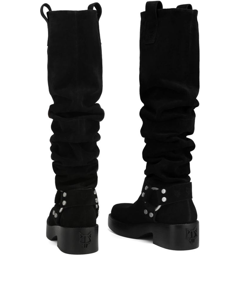 Women's Naked Wolfe Crook Suede Knee-high Boots Black | PHILIPPINES GZPFTYN80