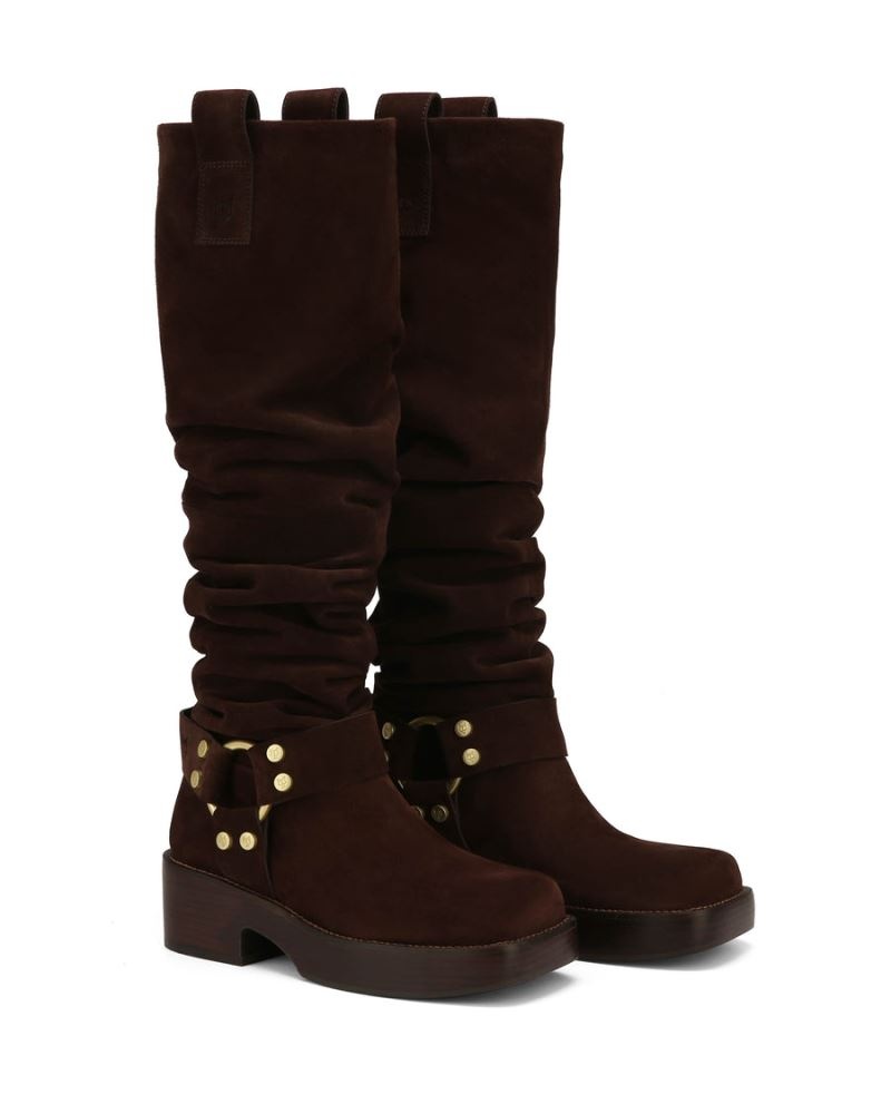 Women's Naked Wolfe Crook Suede Knee-high Boots Chocolate | PHILIPPINES APCMBKL09