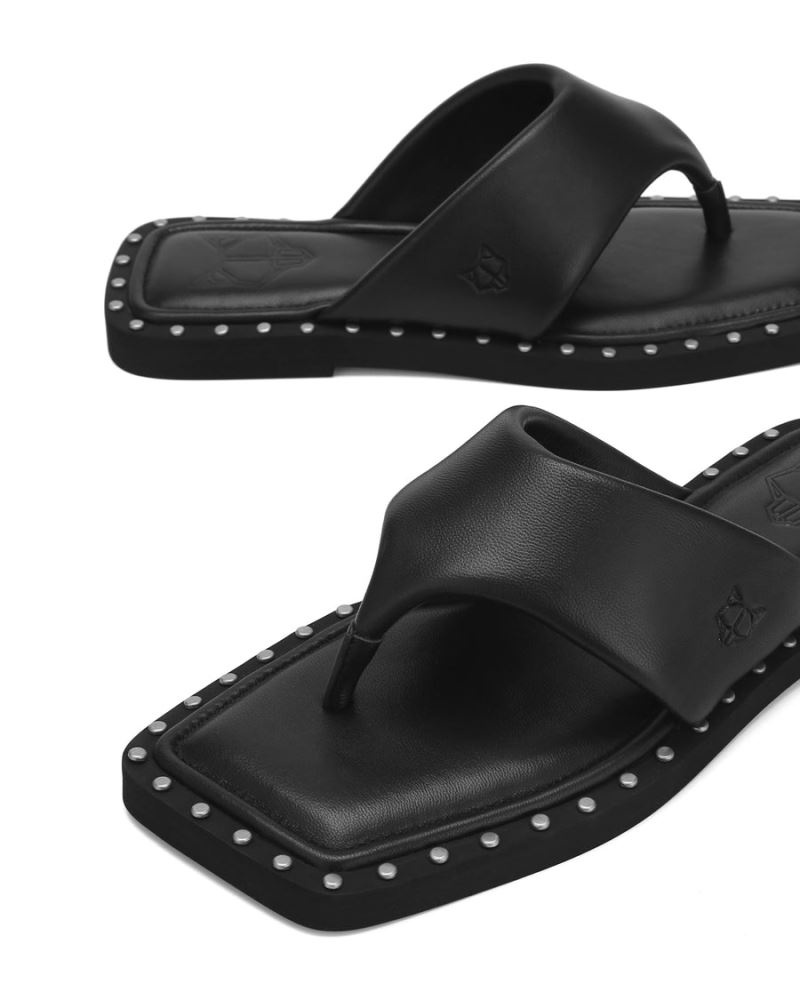 Women's Naked Wolfe Danni Leather Flip Flops Black | PHILIPPINES JUVEOFP34