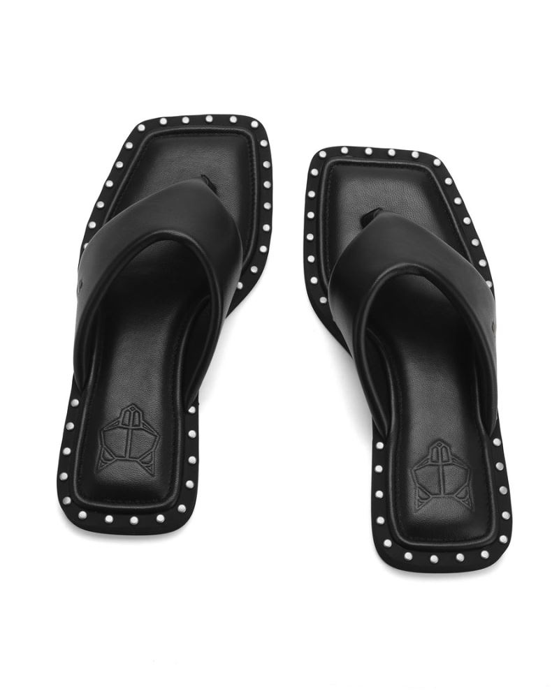 Women's Naked Wolfe Danni Leather Flip Flops Black | PHILIPPINES JUVEOFP34