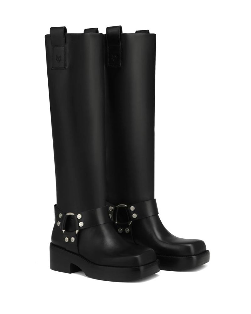 Women's Naked Wolfe Desert Leather Knee-high Boots Black | PHILIPPINES KVSAMEI57