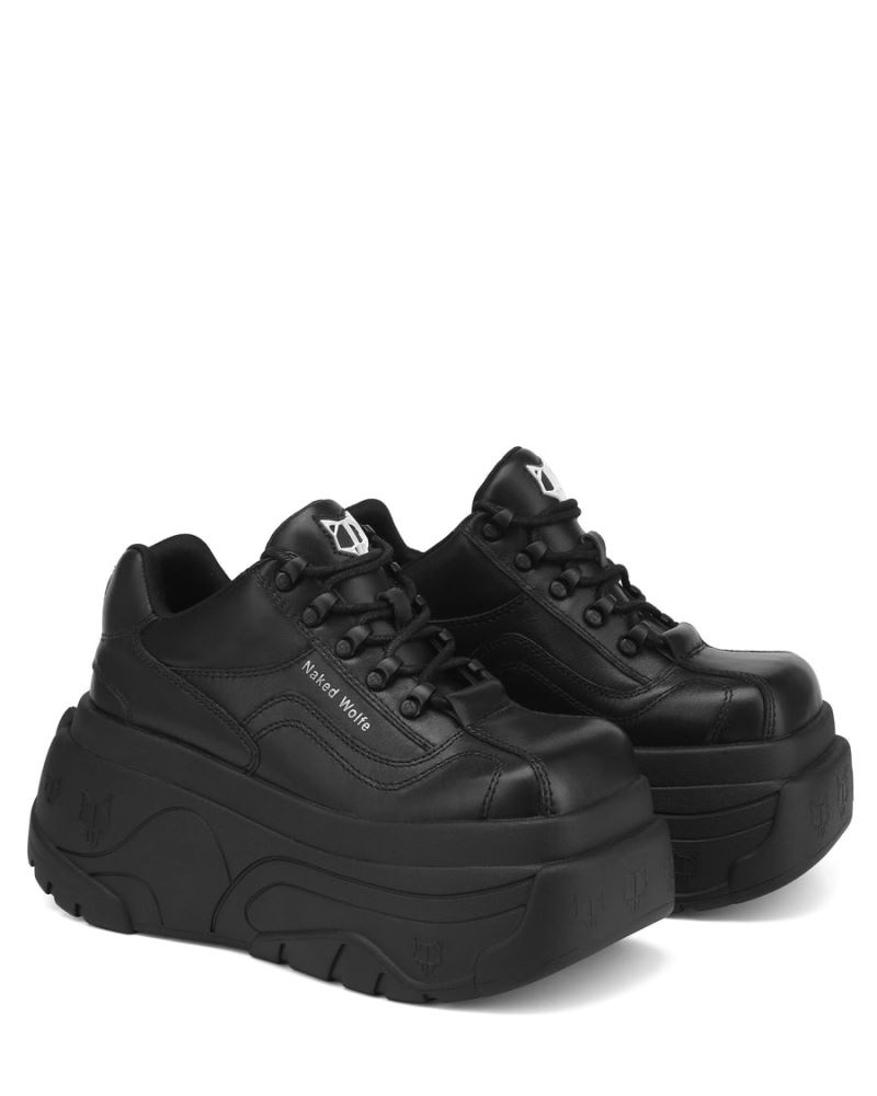 Women's Naked Wolfe Satisfy Leather Sneakers Black | PHILIPPINES AFOMSYD36