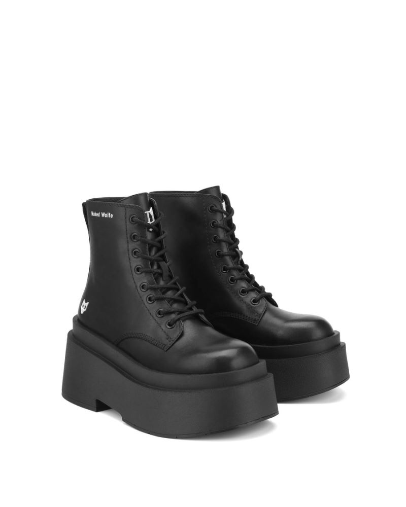 Women's Naked Wolfe Saturn Leather Platform Boots Black | PHILIPPINES IRJVFZQ30