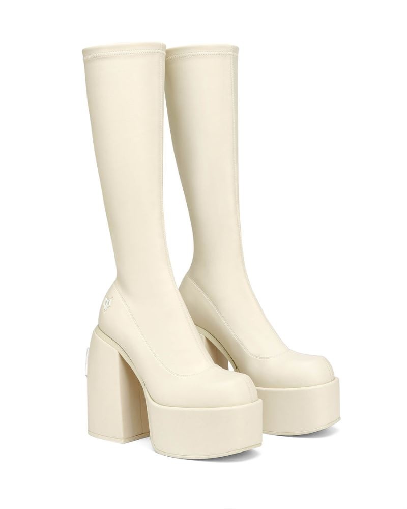 Women's Naked Wolfe Spice Chalk Stretch Platform Boots White | PHILIPPINES LXPQYDU29